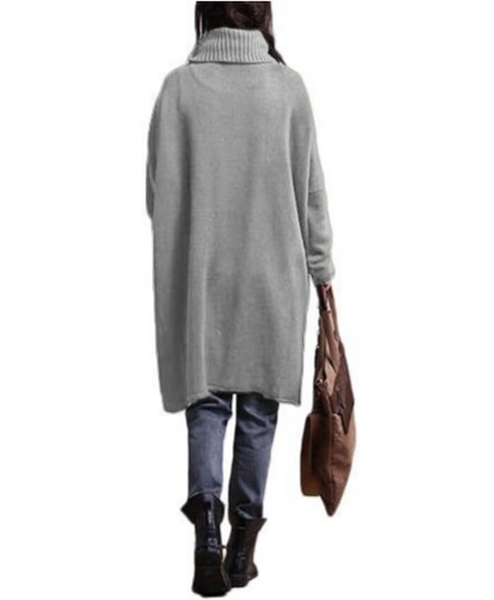 Turtleneck Asymmetric Hem Long Sleeve Grey Sweater